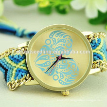 Heart pattern dial hand braided fabric strap watch